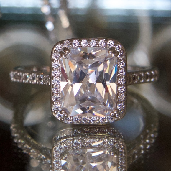 14kt Gold Dipped White Topaz Halo Engagement Ring - Picture 6 of 7